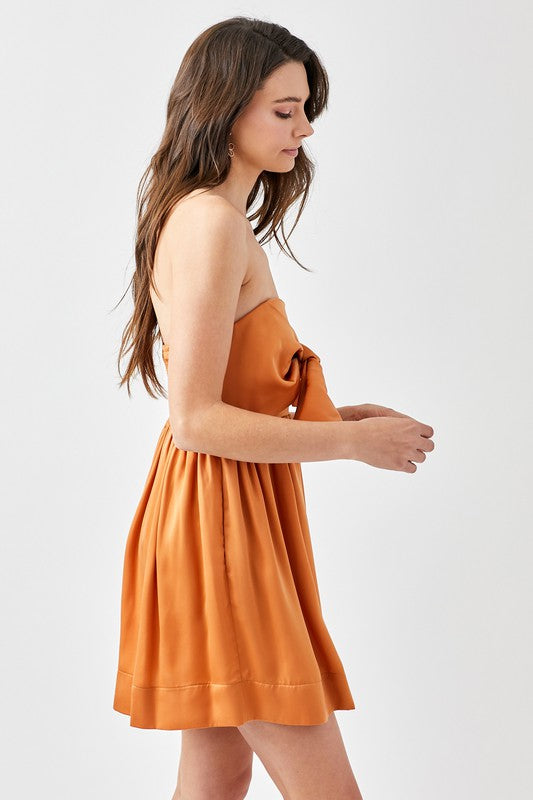 TIE FRONT STRAPLESS DRESS
