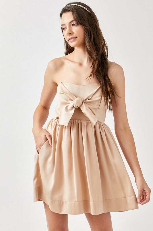 TIE FRONT STRAPLESS DRESS