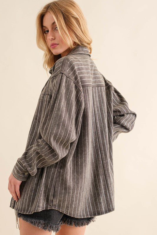 SPARKLE STONE STRIPE DENIM SHACKET