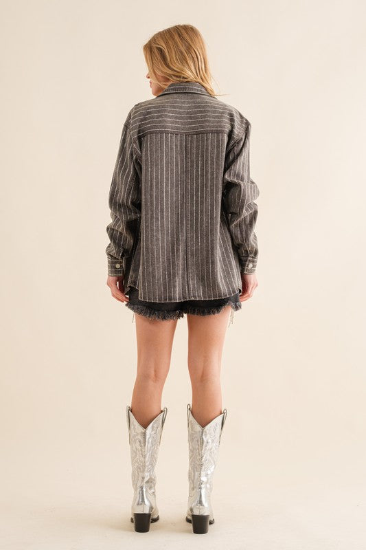 SPARKLE STONE STRIPE DENIM SHACKET
