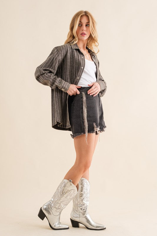 SPARKLE STONE STRIPE DENIM SHACKET