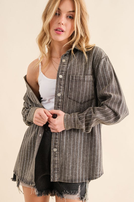 SPARKLE STONE STRIPE DENIM SHACKET