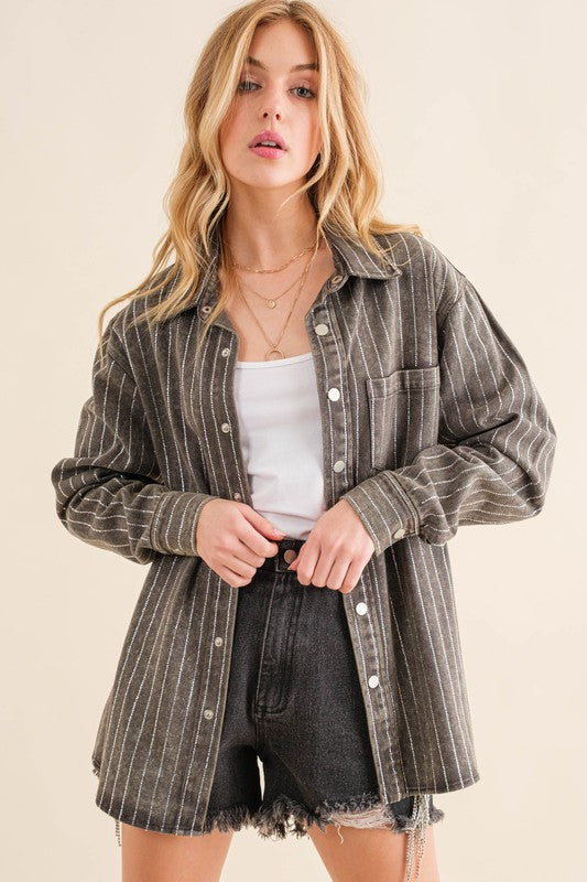 SPARKLE STONE STRIPE DENIM SHACKET