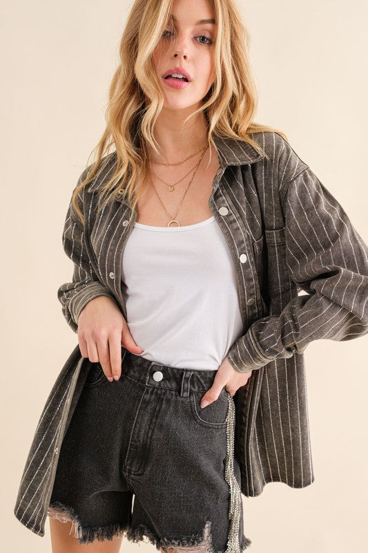 SPARKLE STONE STRIPE DENIM SHACKET