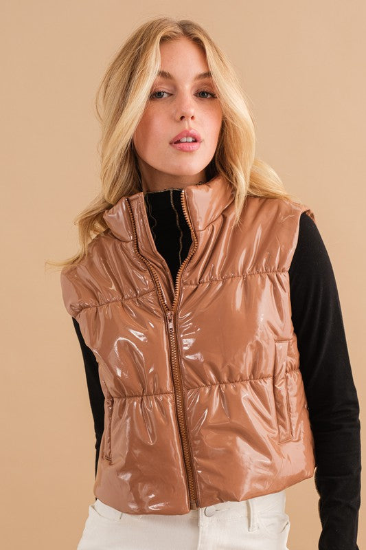 GLOSSY CROPPED ZIP VEST