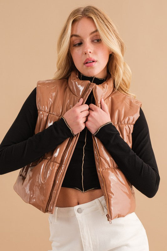 GLOSSY CROPPED ZIP VEST