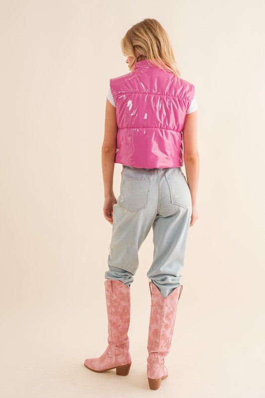 GLOSSY CROPPED ZIP VEST