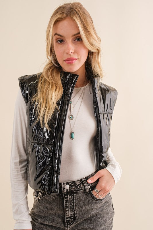 GLOSSY CROPPED ZIP VEST
