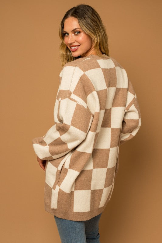CHECKERBOARD LONG CARDI