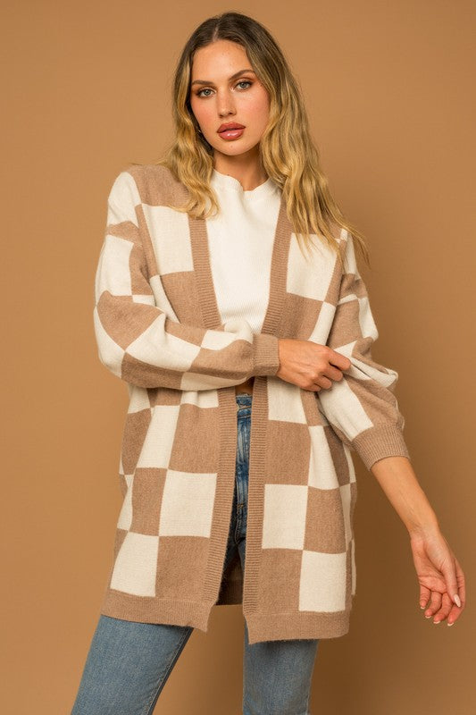 CHECKERBOARD LONG CARDI