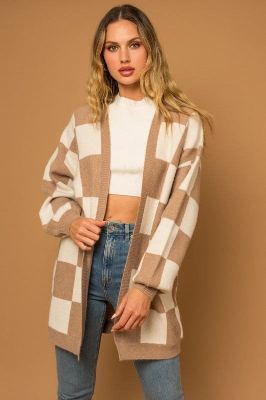 CHECKERBOARD LONG CARDI