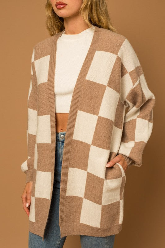 CHECKERBOARD LONG CARDI