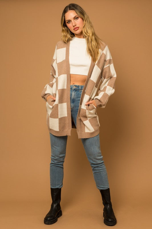 CHECKERBOARD LONG CARDI