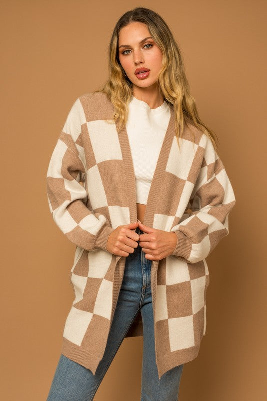 CHECKERBOARD LONG CARDI