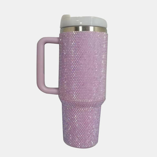 RHINESTONE STAINLESS STEEL TUMBLER WITH STRAW