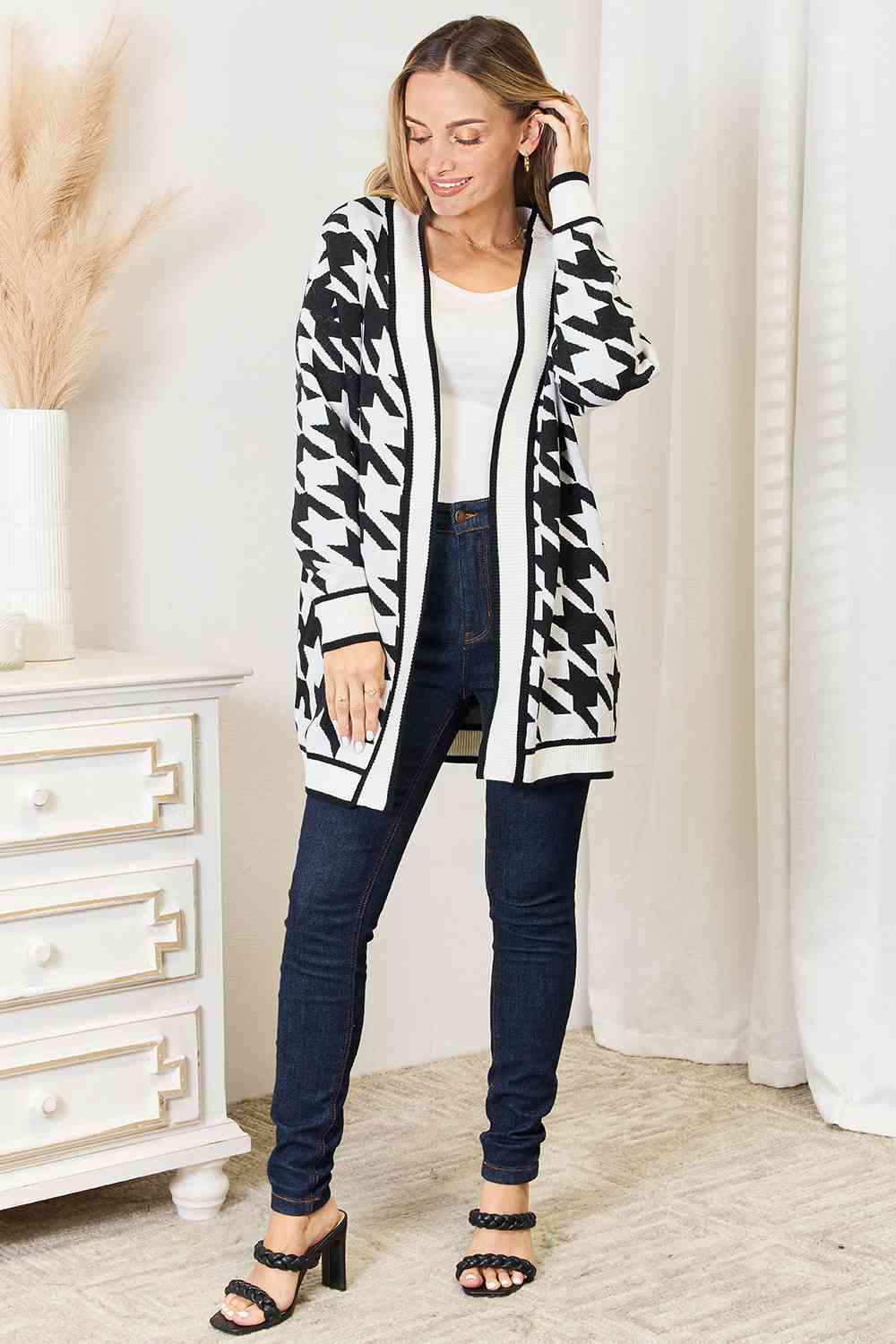 HOUNDSTOOTH OPEN LONGLINE CARDIGAN
