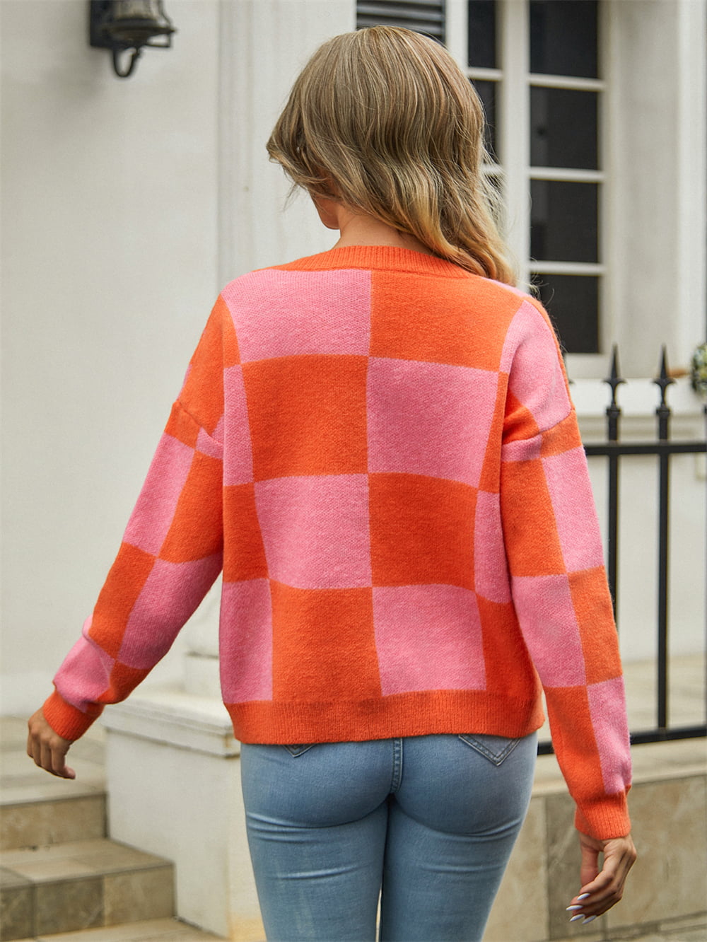 MULTI CHECK V NECK CARDI