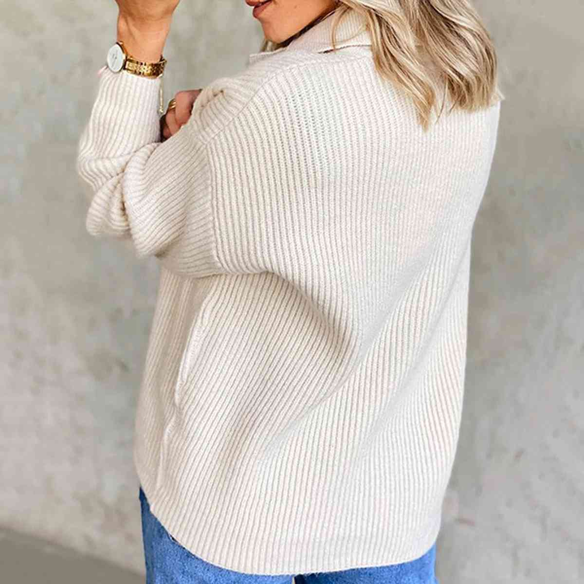 COLLARED RIBBED KNIT SWEATER