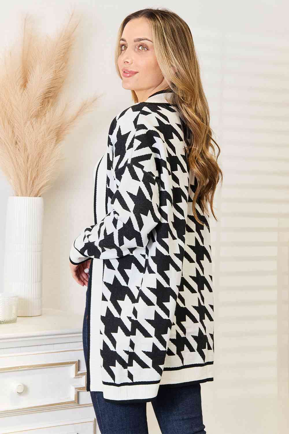 HOUNDSTOOTH OPEN LONGLINE CARDIGAN