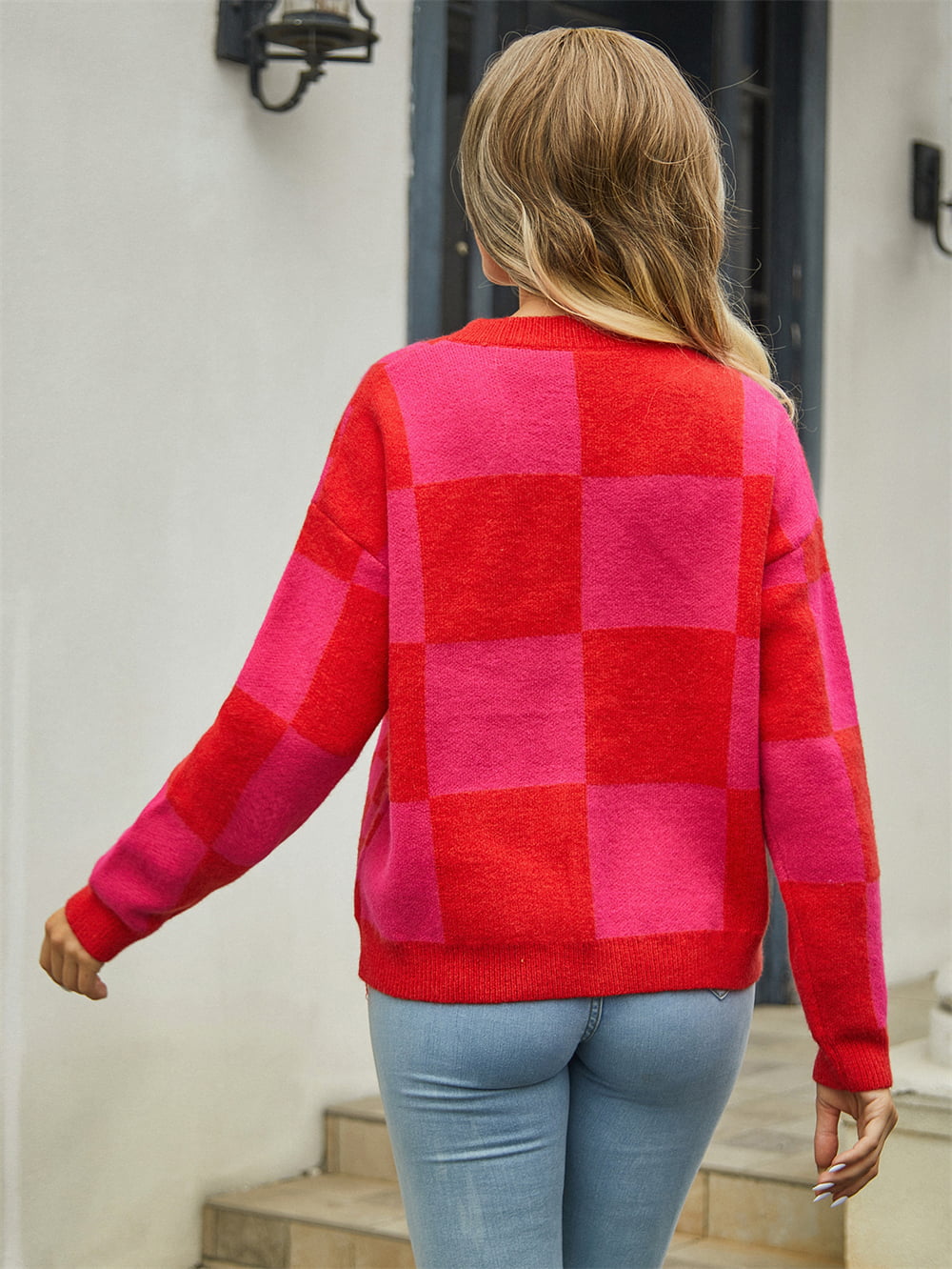 MULTI CHECK V NECK CARDI