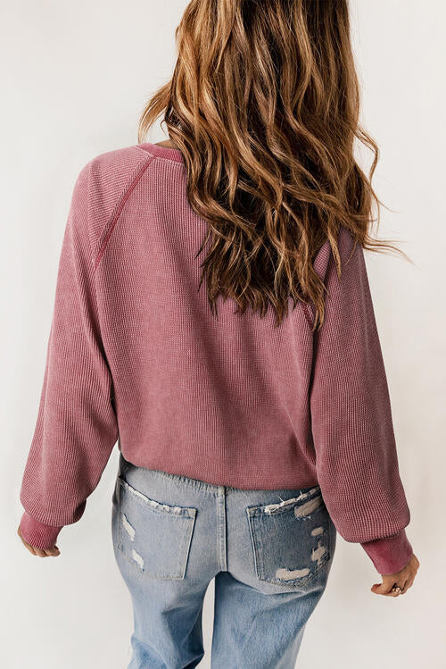WAFFLE KNIT RAGLAN SWEATSHIRT