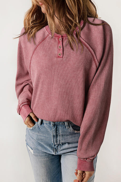 WAFFLE KNIT RAGLAN SWEATSHIRT