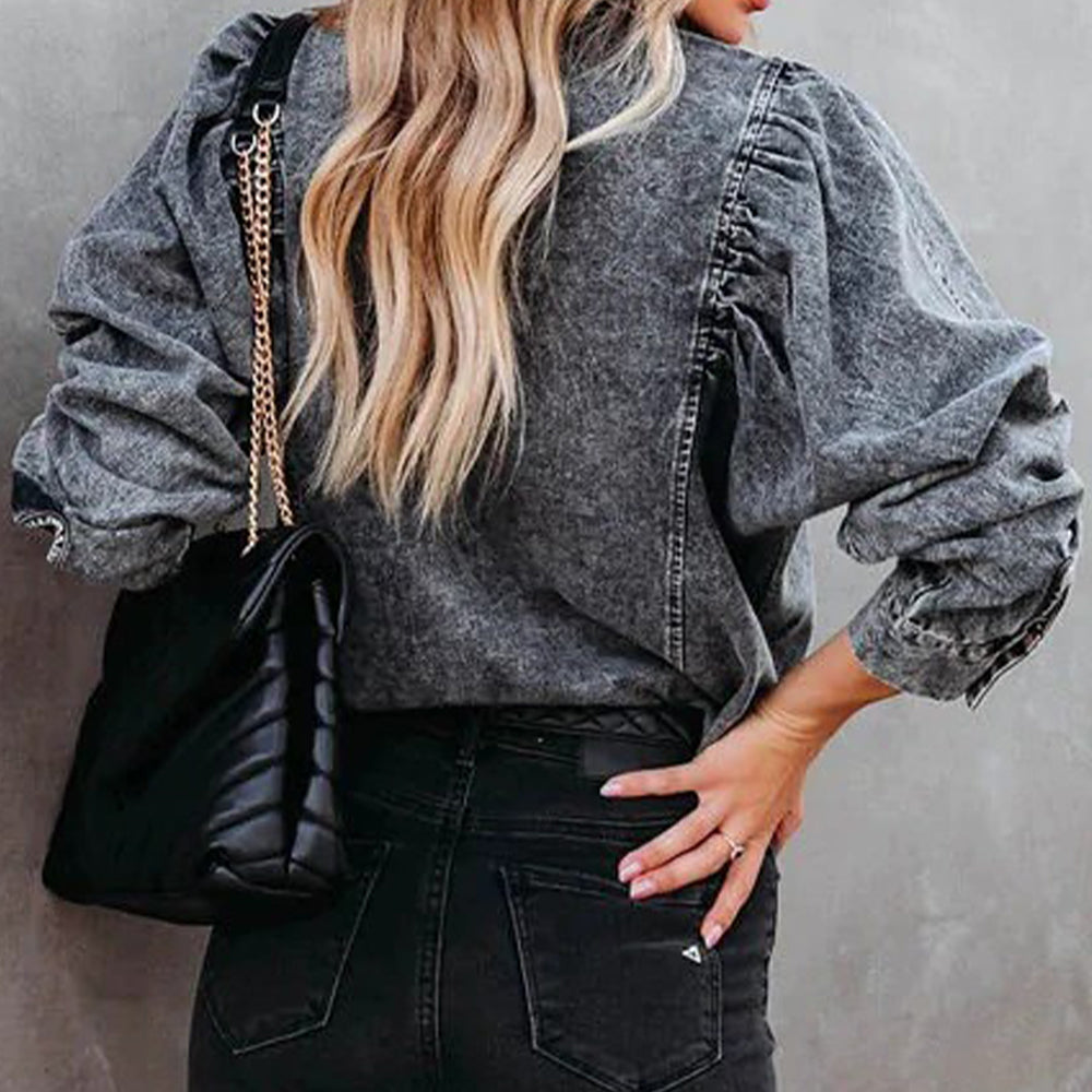 PUFF SLEEVE DENIM SHIRT