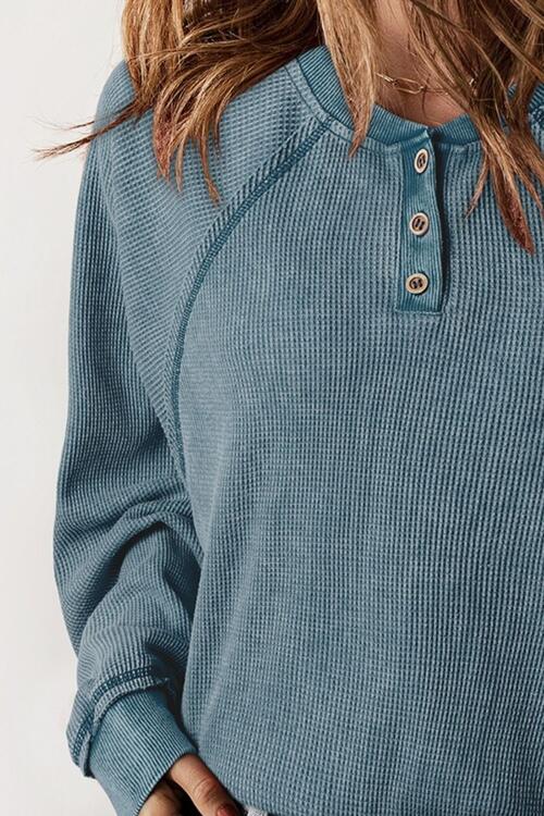 WAFFLE KNIT RAGLAN SWEATSHIRT