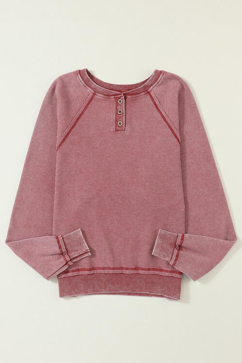WAFFLE KNIT RAGLAN SWEATSHIRT