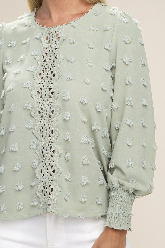 SWISS DOT CONTRAST LACE BLOUSE