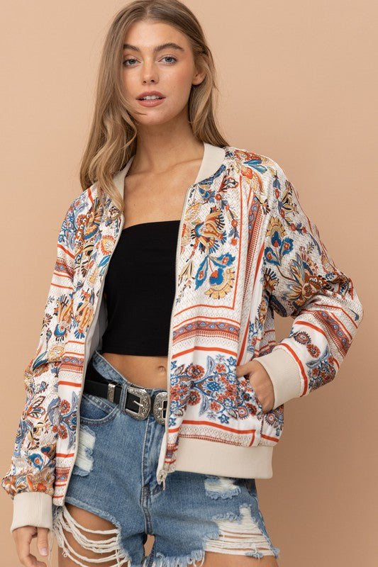 REVERSIBLE SATIN PAISLEY BOMBER JACKET