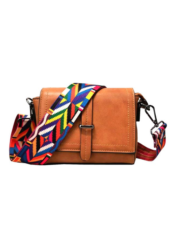 SQUARE CROSSBODY WITH PATTERNED STRAP