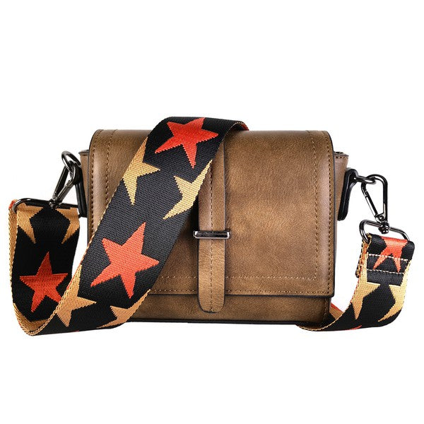 SQUARE CROSSBODY WITH PATTERNED STRAP