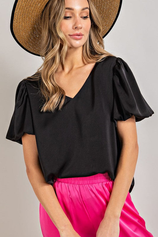 v neck puff sleeve blouse