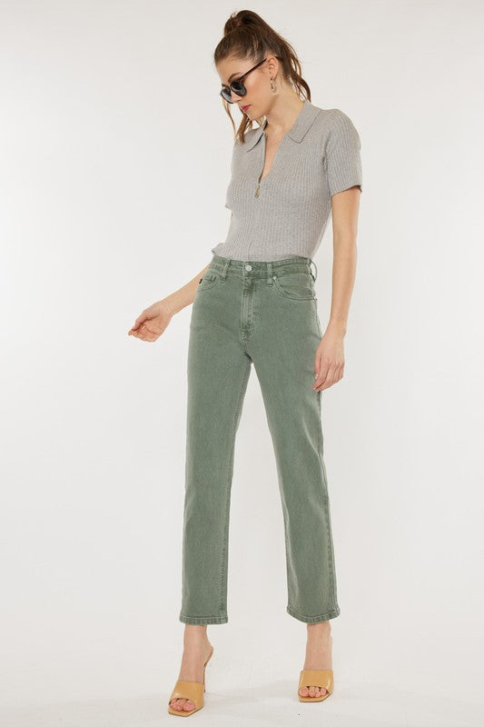 ULTRA HIGH RISE 90's OLIVE STRAIGHT JEANS