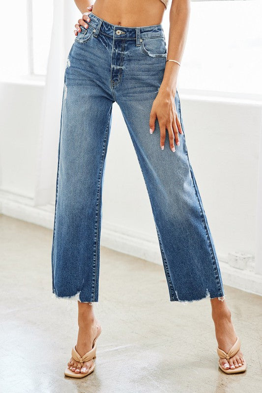 HIGH RISE SLIM WIDE LEG JEANS