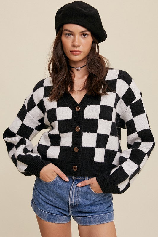 CROPPED CHECKERED SWEATER