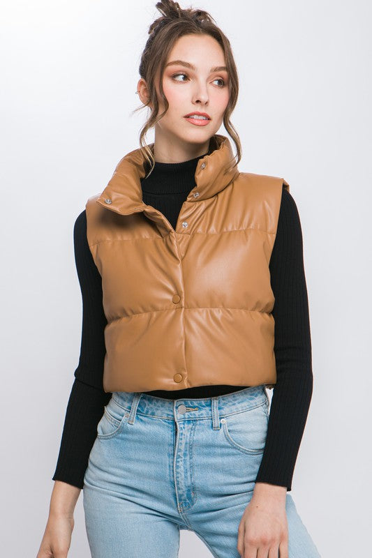 FAUX LEATHER PUFFER