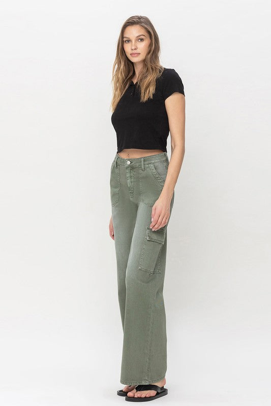 HIGH RISE CARGO WIDE LEG JEANS