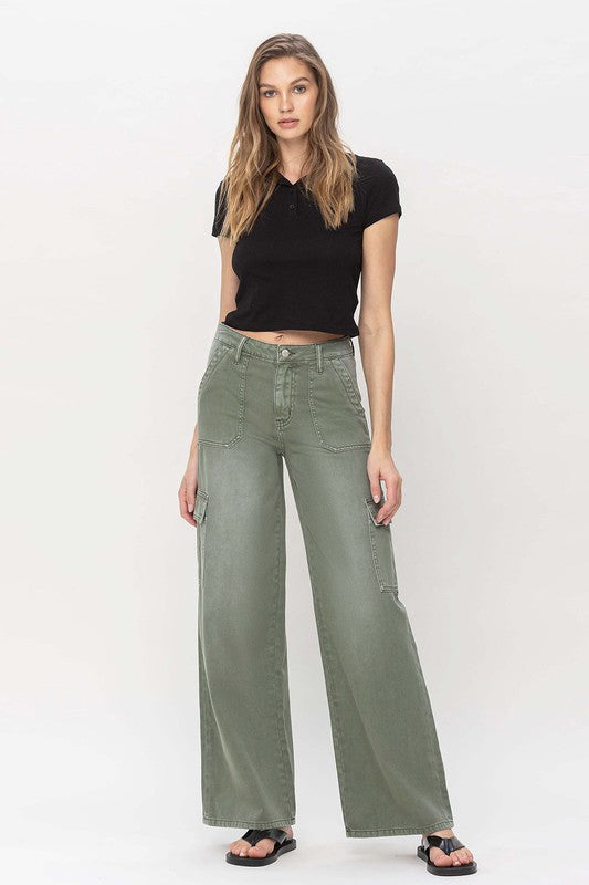 HIGH RISE CARGO WIDE LEG JEANS