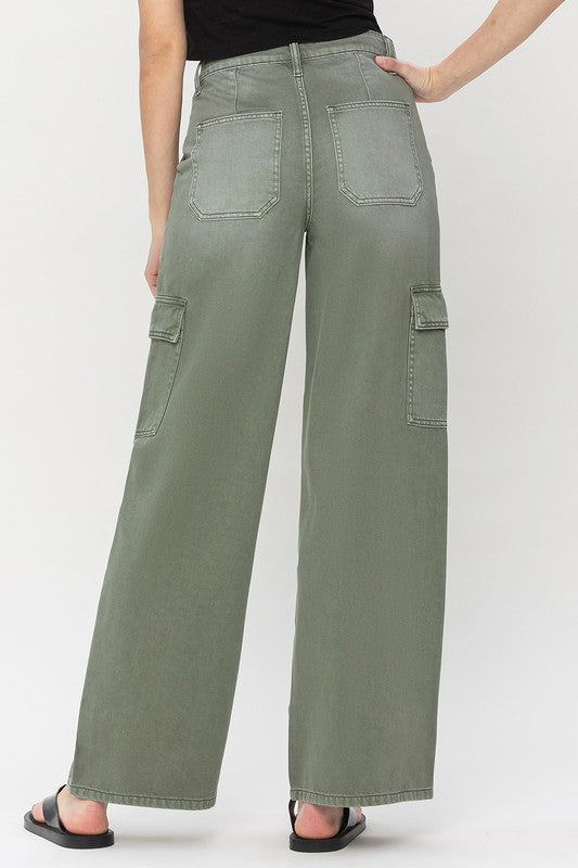 HIGH RISE CARGO WIDE LEG JEANS