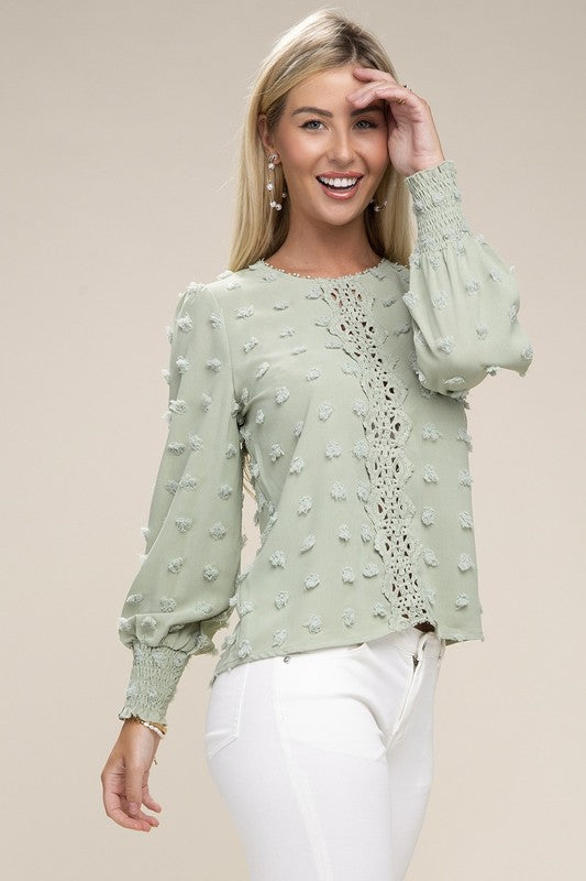 SWISS DOT CONTRAST LACE BLOUSE