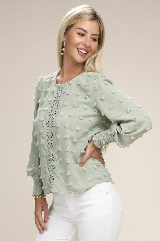 SWISS DOT CONTRAST LACE BLOUSE