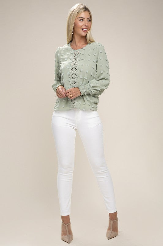 SWISS DOT CONTRAST LACE BLOUSE