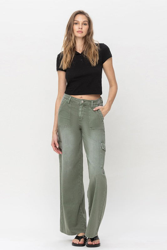 HIGH RISE CARGO WIDE LEG JEANS