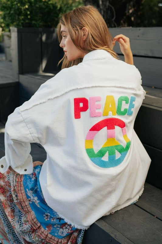 MULTI COLOR LETTERS PEACE SYMBOL SHACKET