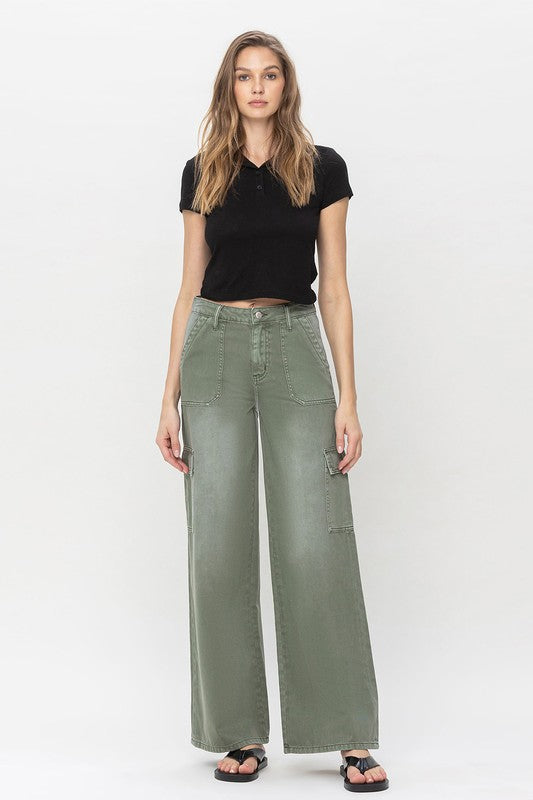 HIGH RISE CARGO WIDE LEG JEANS