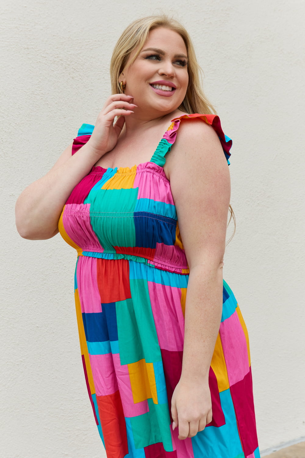 MULTICOLOR SQUARE PRINT DRESS