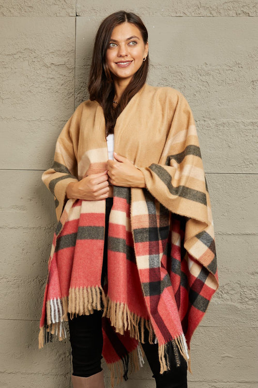 PLAID SHAWL PONCHO CARDI