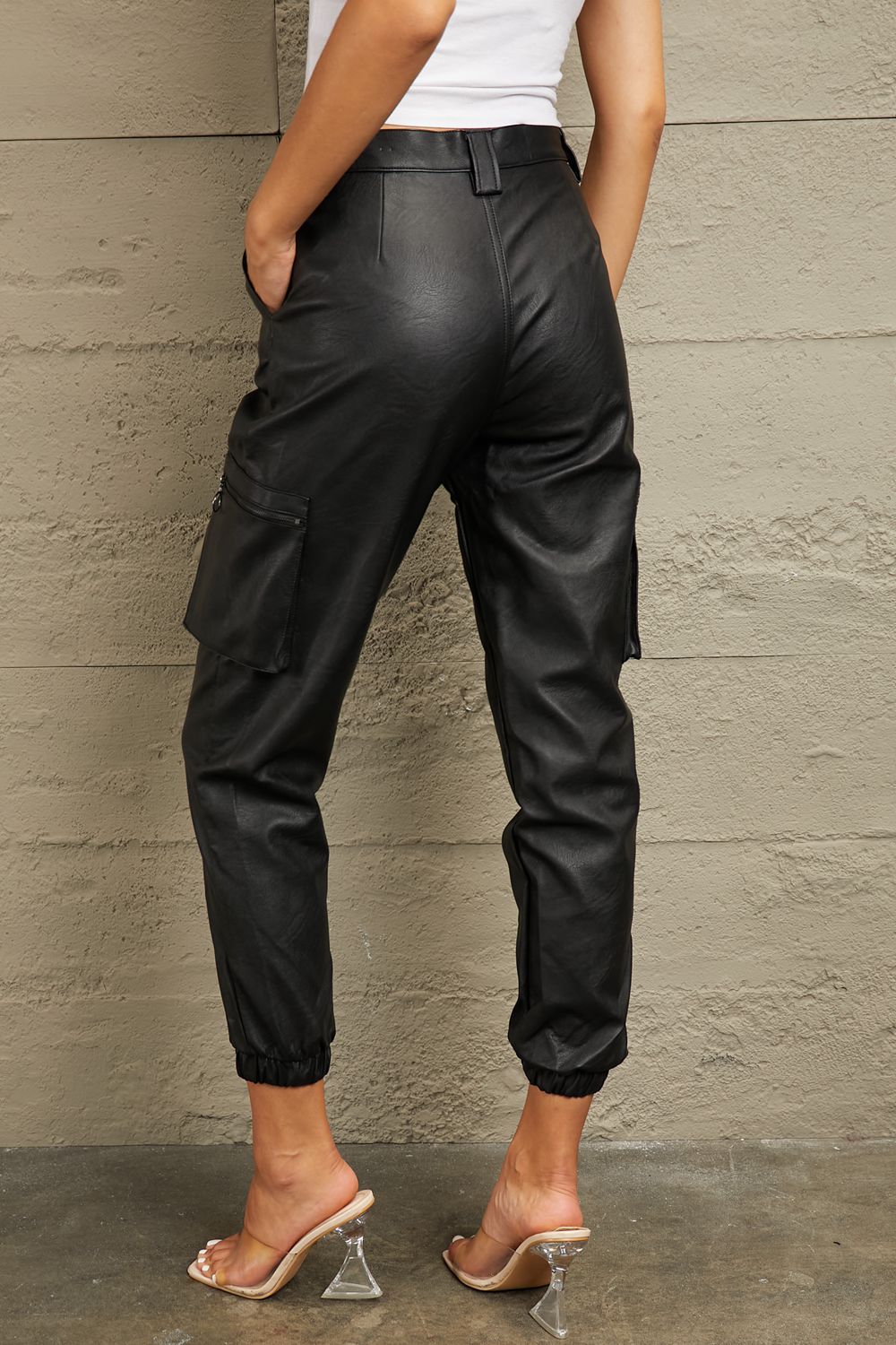 HIGH RISE LEATHER JOGGERS